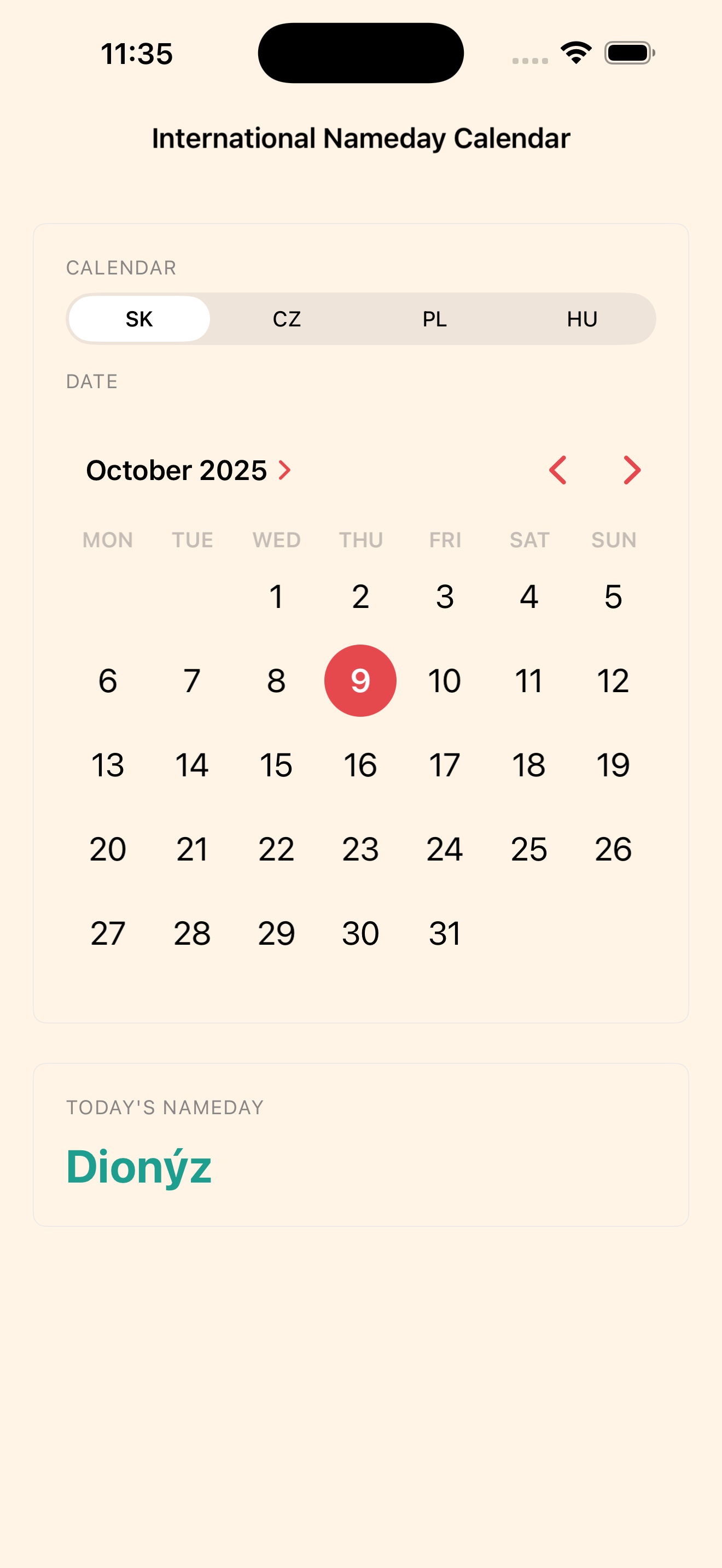 iPhone screenshot — yearly view